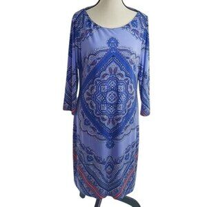 Antonio Melani Womens Size L Dress Blue Paisley Print 3/4 Sleeve Shift